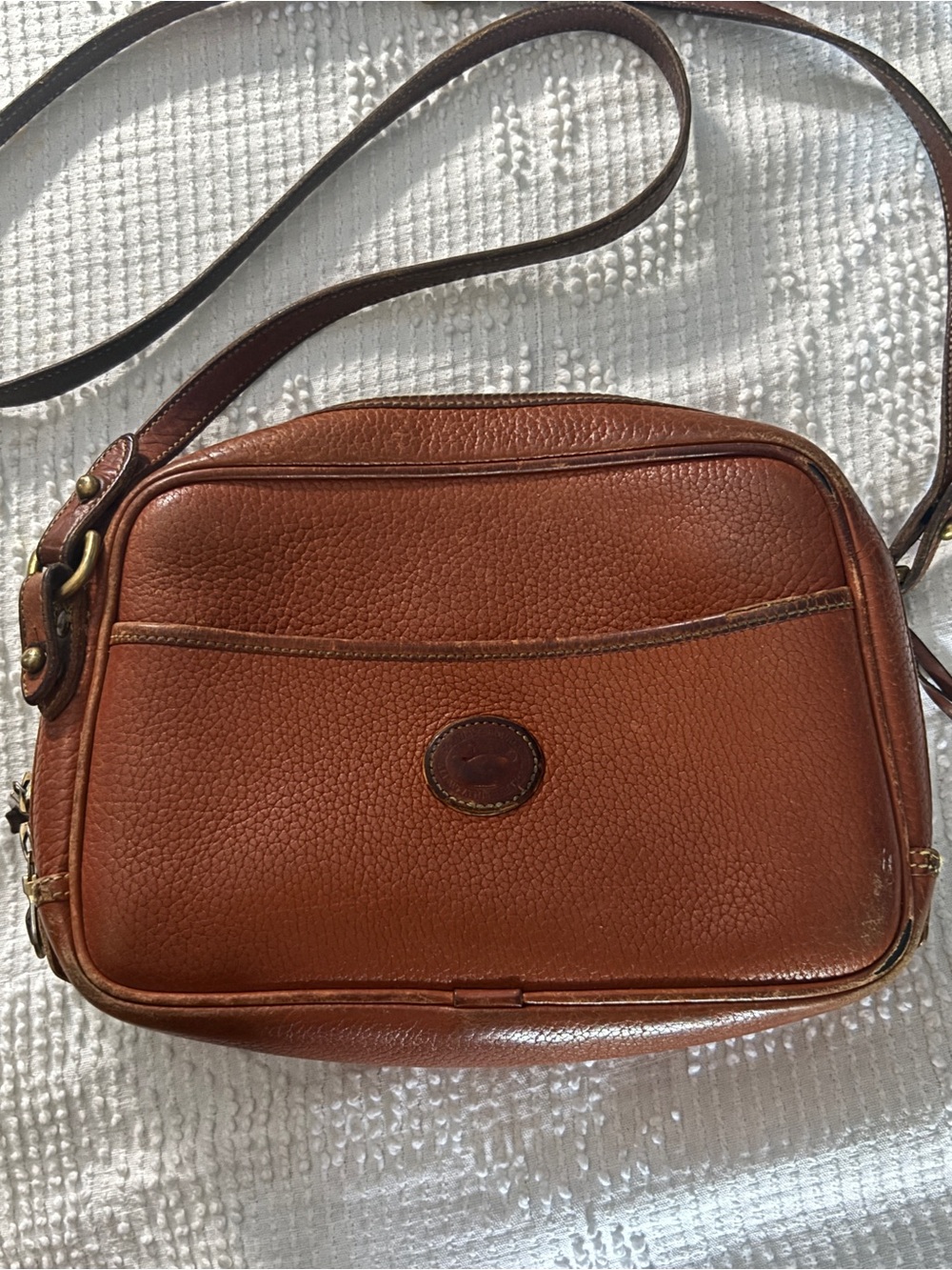 Vintage ‘90s Dooney & Bourke Crossbody Cognac Orange Brown Leather Purse - Picture 2 of 13